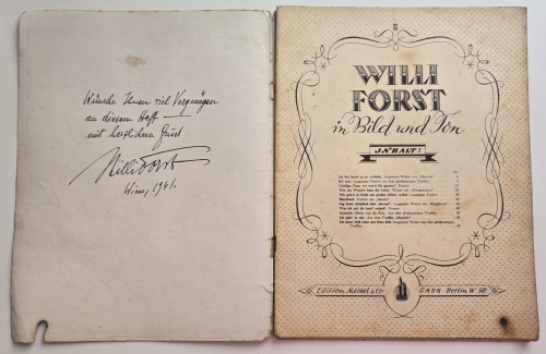 Willi Forst, Buch mit Widmung 1941